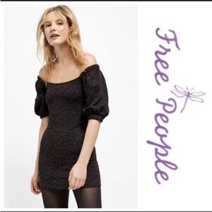 Free people Sunset mini dress print puff sleeve